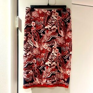 Rachel Roy XL Red Blue White Patterned Body Con Midi Skirt
